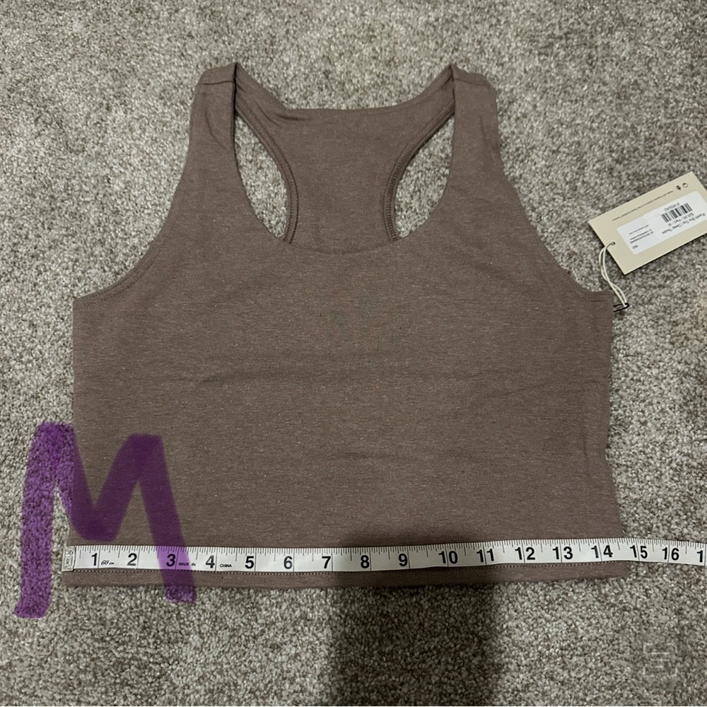 NWT Pact Deep Taupe Heather Organic Cotton Blend Racerback Crop Top - Picture 8 of 8